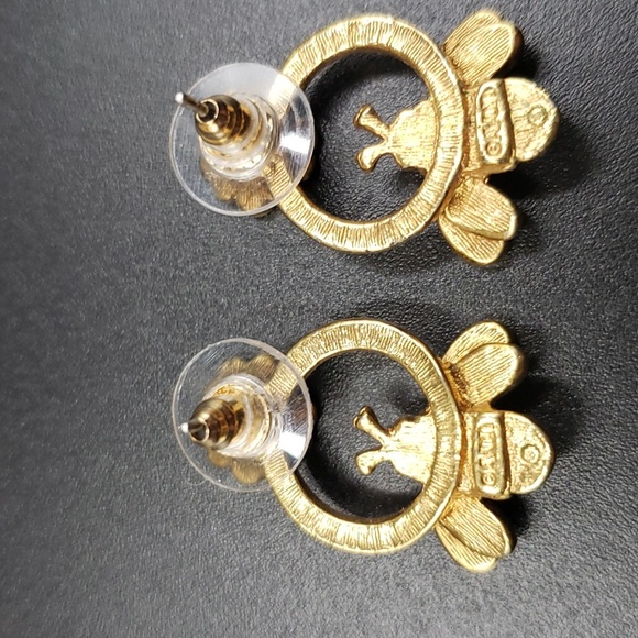 Vintage 1990s Avon Crystal Bee with Flower Pierced Earrings - Picture 3 of 5